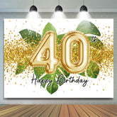 Feuilles vertes et toile de fond du 40e anniversaire de paillettes d'or